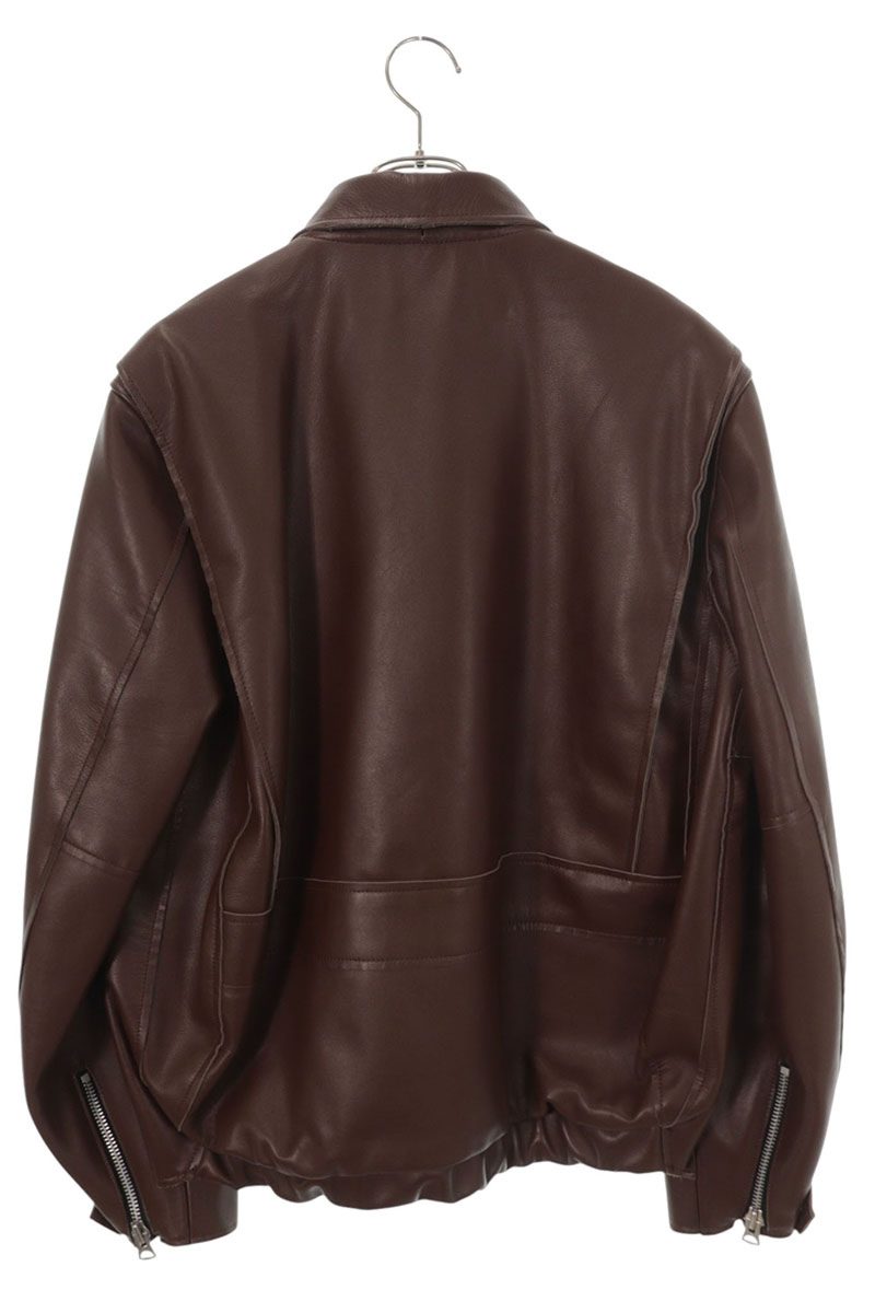 Sacai 26SS Cow Leather Zip-Up Jacket Brown Size 2