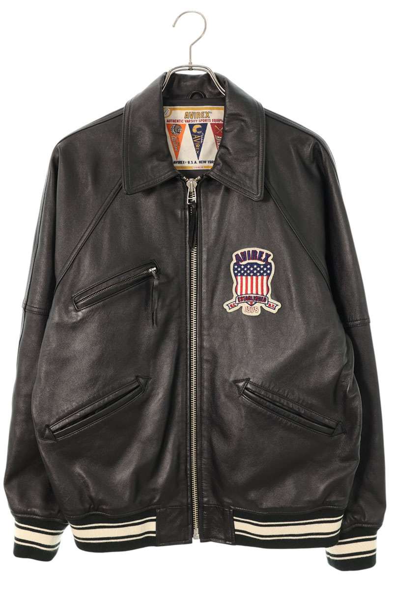 AVIREX Light Signature Varsity Leather Jacket Black Size L