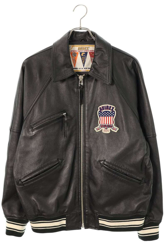 AVIREX Light Signature Varsity Leather Jacket Black Size L