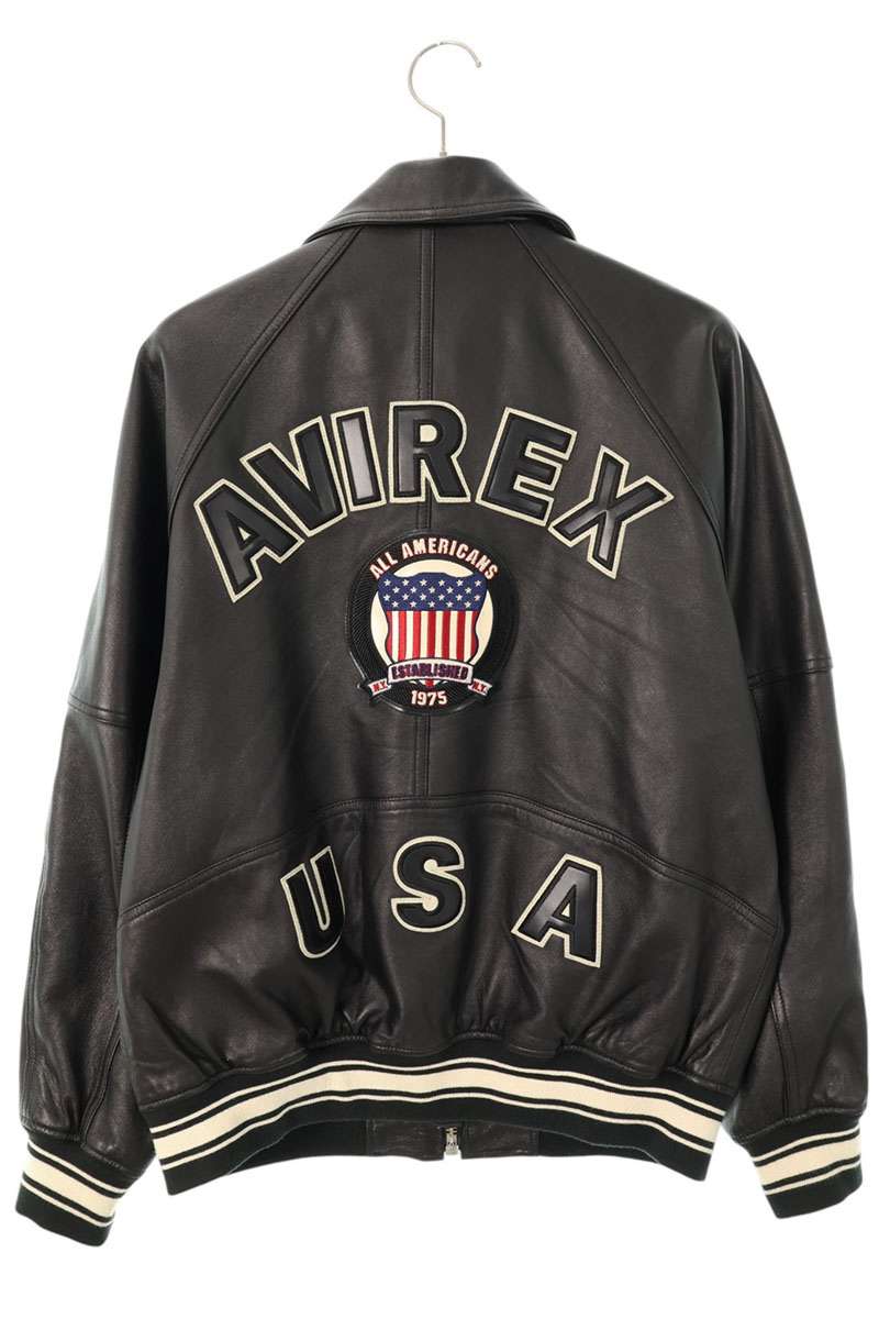 AVIREX Light Signature Varsity Leather Jacket Black Size L