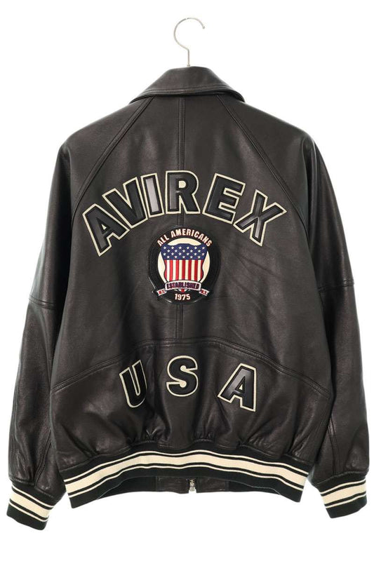 AVIREX Light Signature Varsity Leather Jacket Black Size L