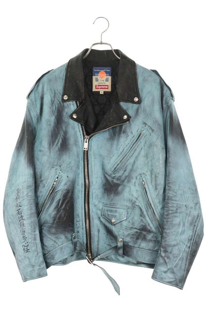 SUPREME Painted Leather Motorcycle Jacket Blue/Black Size M