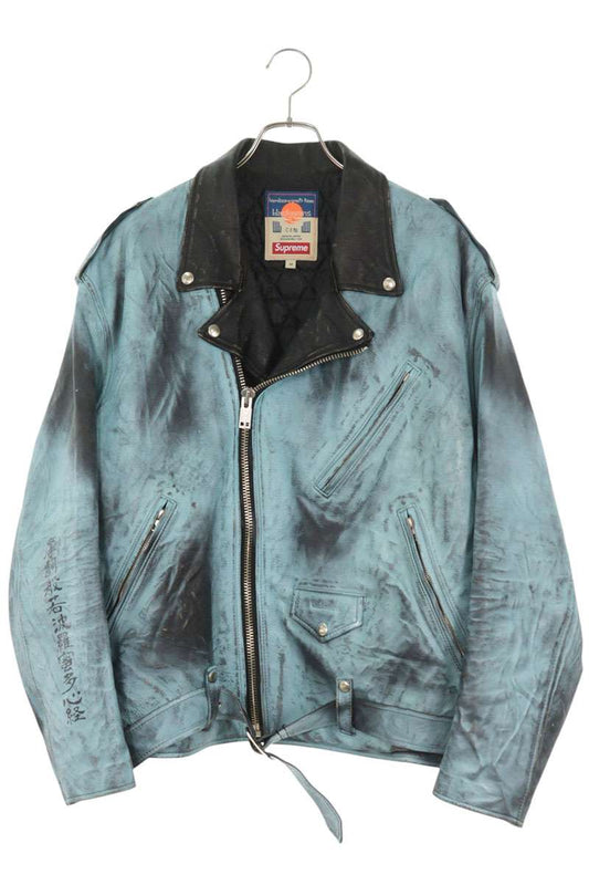 SUPREME Painted Leather Motorcycle Jacket Blue/Black Size M
