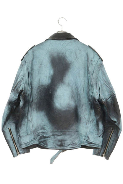 SUPREME Painted Leather Motorcycle Jacket Blue/Black Size M