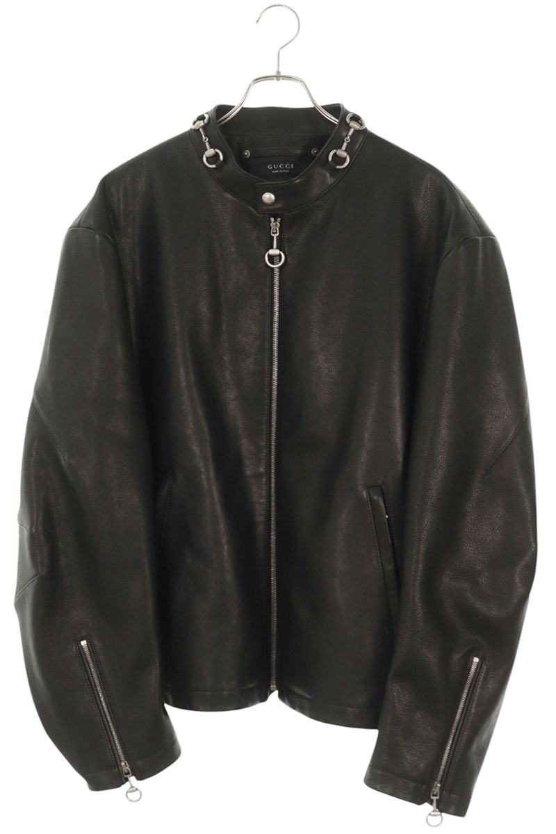 GUCCI Horsebit Black Leather Jacket Size M