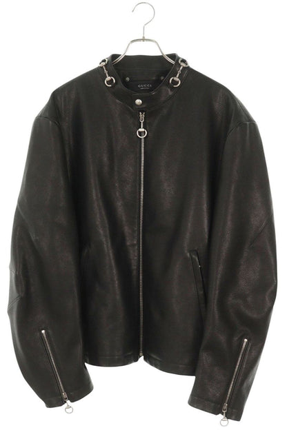 GUCCI Horsebit Black Leather Jacket Size M