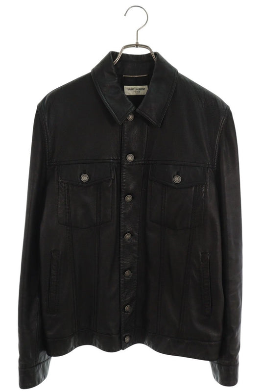 SAINT LAURENT PARIS Lambskin Leather Trucker Jacket Size XL