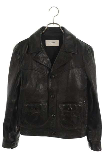 CELINE 24AW Straight Cut Lambskin Jacket Black Size 44