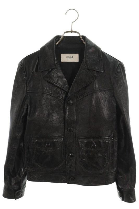 CELINE 24AW Straight Cut Lambskin Jacket Black Size 44