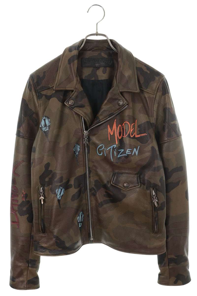 Chrome Hearts CRETIN LTHR Quilted Rider Jacket Brown Size M