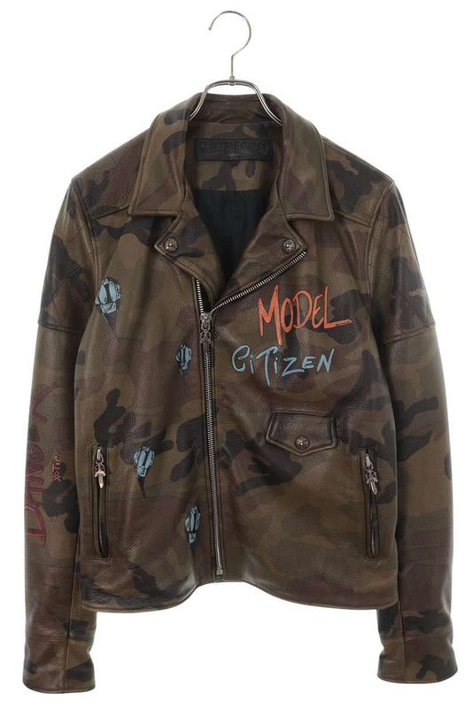 Chrome Hearts CRETIN LTHR Quilted Rider Jacket Brown Size M