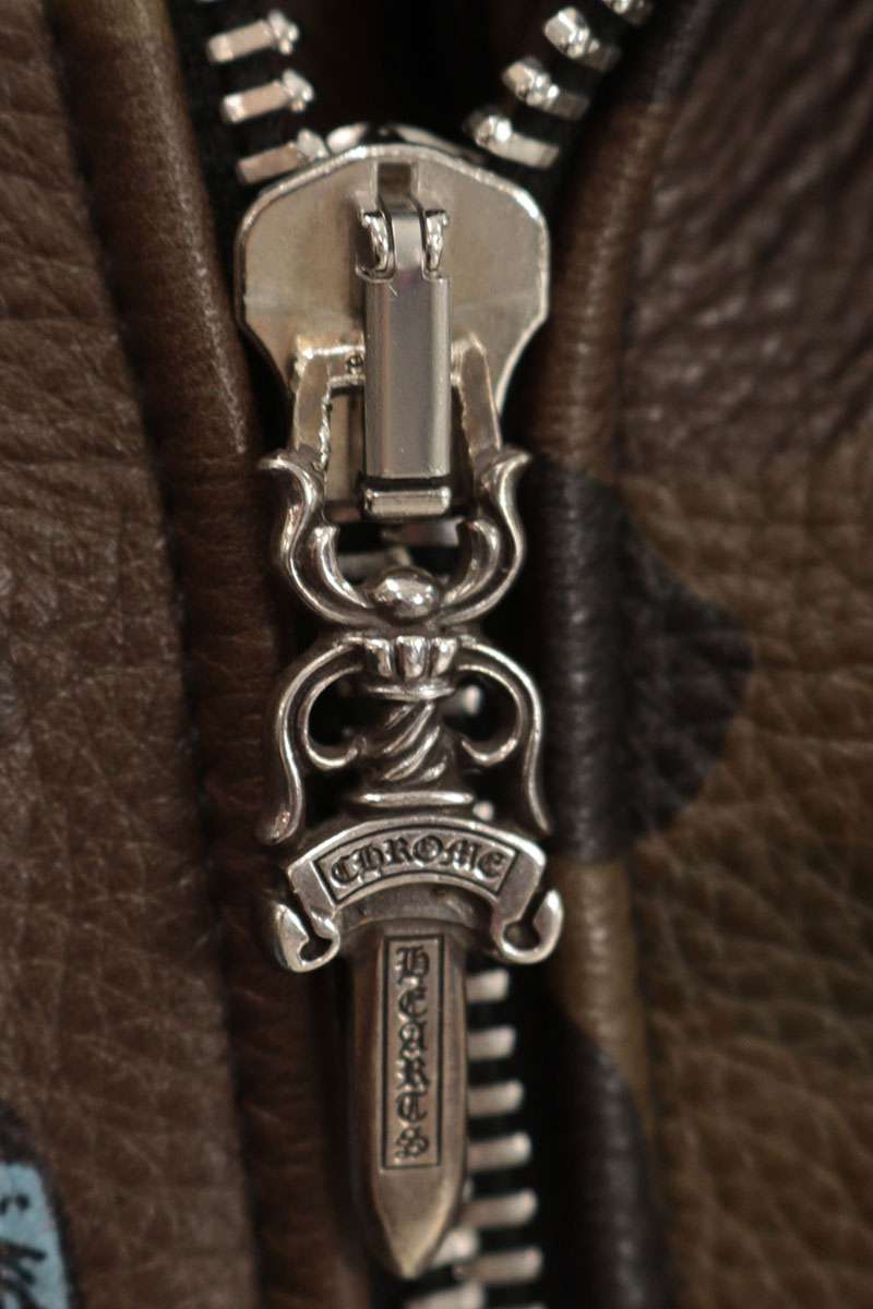Chrome Hearts CRETIN LTHR Quilted Rider Jacket Brown Size M
