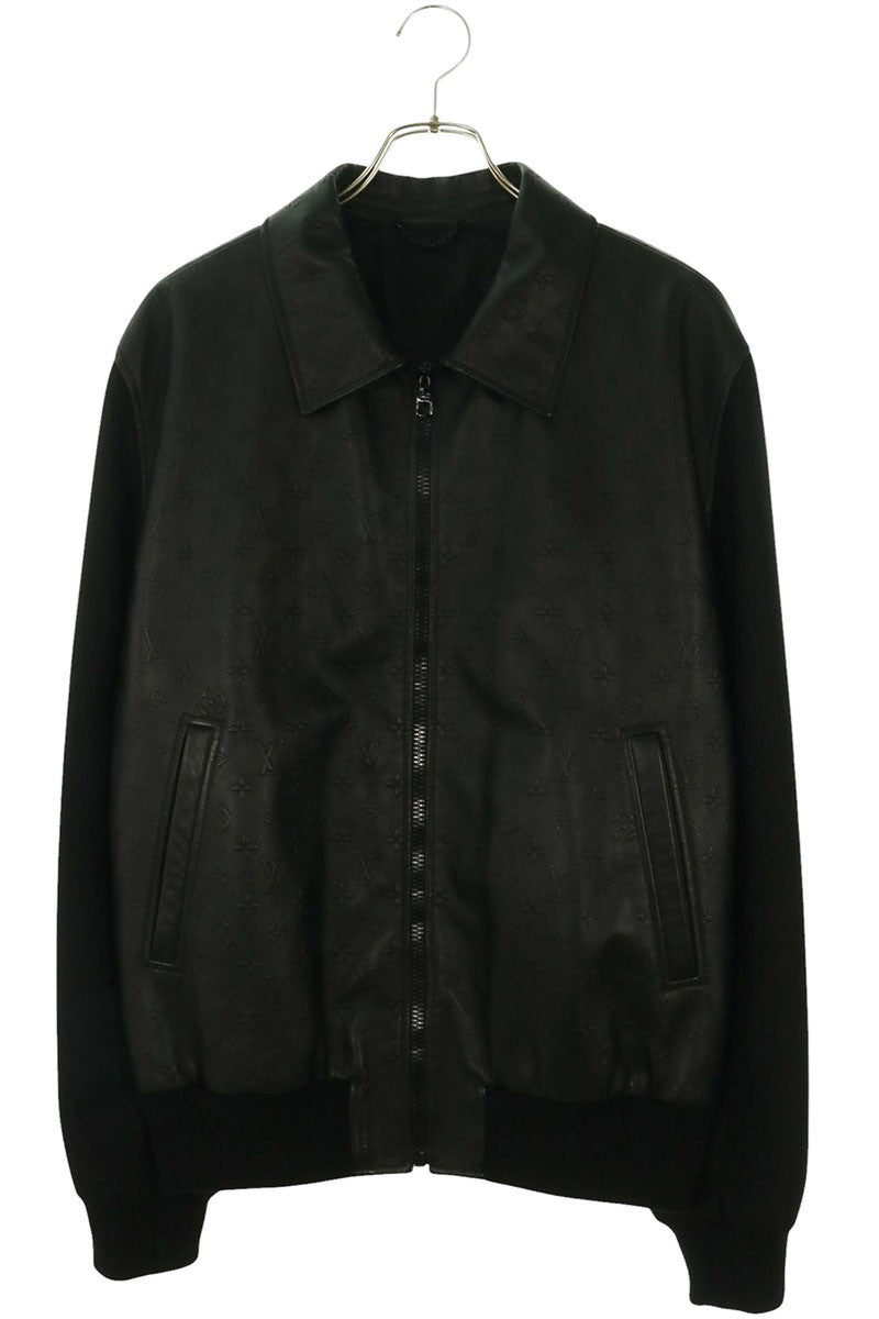 LOUISVUITTON Monogram Wool Sleeve Leather Jacket Size 50