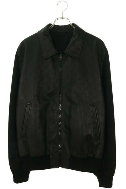 LOUISVUITTON Monogram Wool Sleeve Leather Jacket Size 50