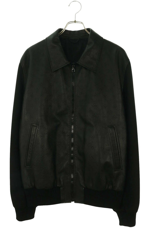 LOUISVUITTON Monogram Wool Sleeve Leather Jacket Size 50