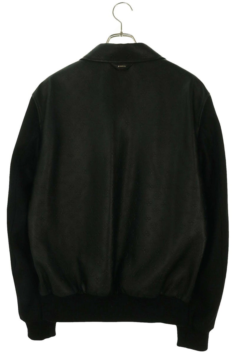 LOUISVUITTON Monogram Wool Sleeve Leather Jacket Size 50