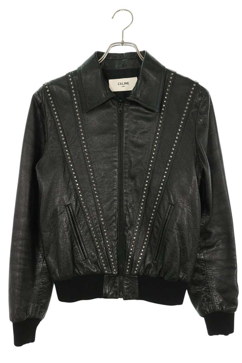 CELINE 19SS Lambskin Rhinestone Leather Jacket Black Size 46