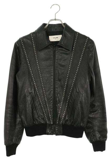 CELINE 19SS Lambskin Rhinestone Leather Jacket Black Size 46