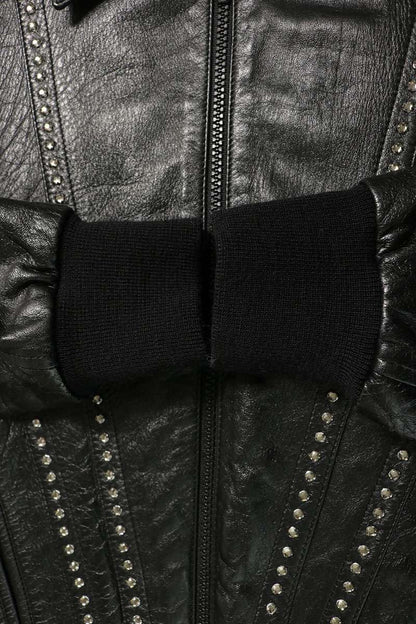 CELINE 19SS Lambskin Rhinestone Leather Jacket Black Size 46