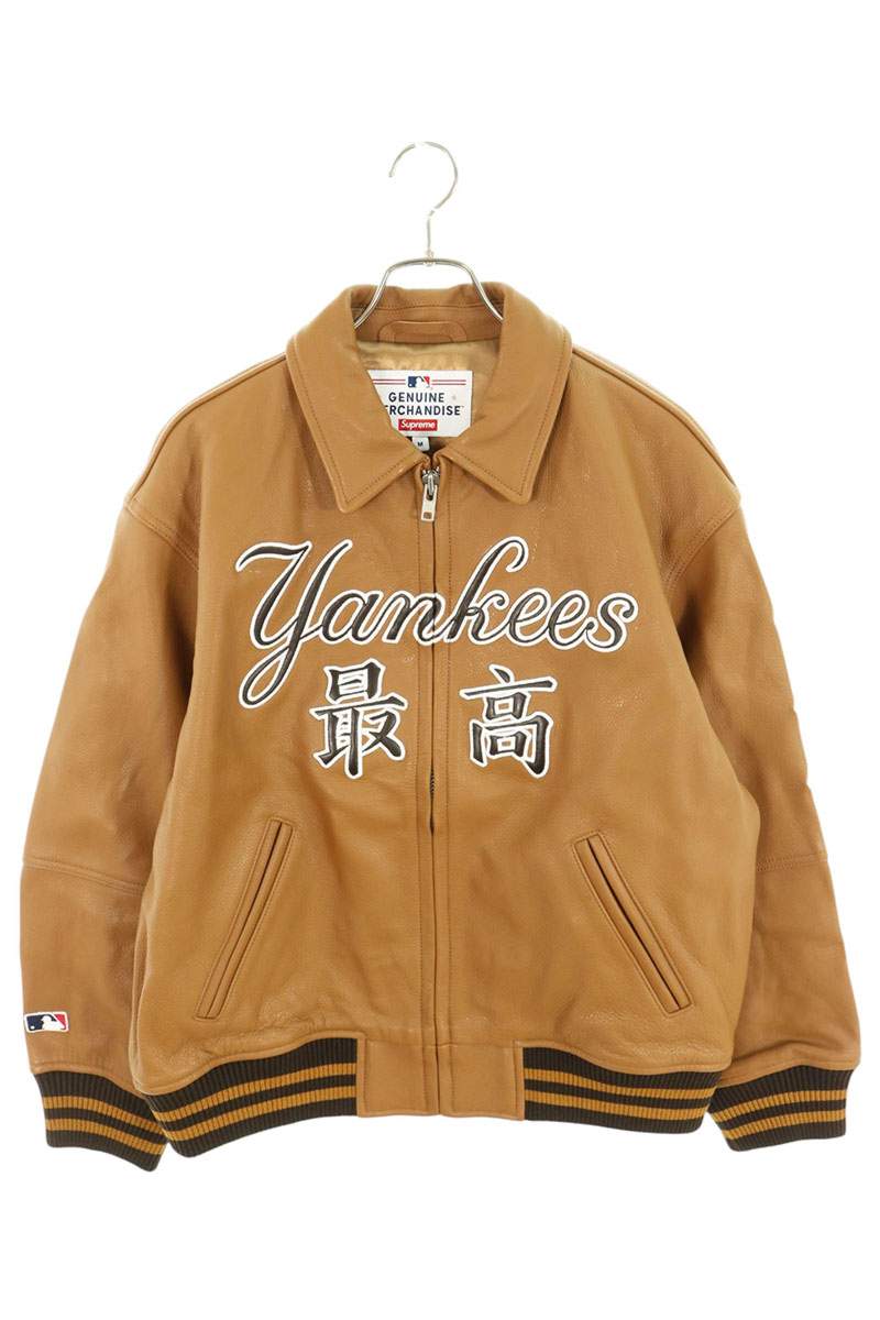 SUPREME 22AW NY Yankees Kanji Leather Jacket Brown Size M