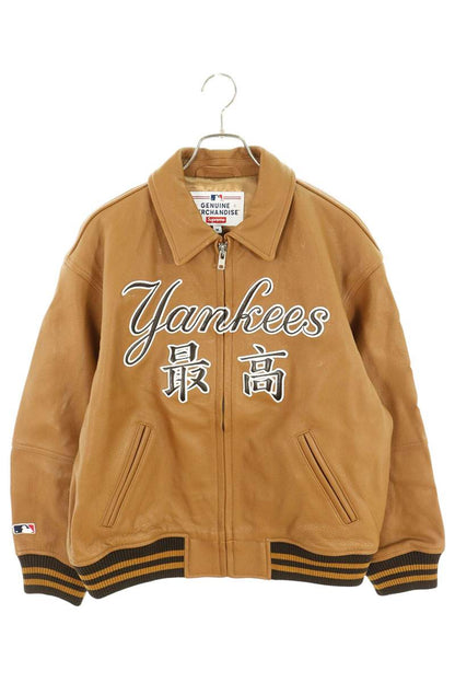 SUPREME 22AW NY Yankees Kanji Leather Jacket Brown Size M