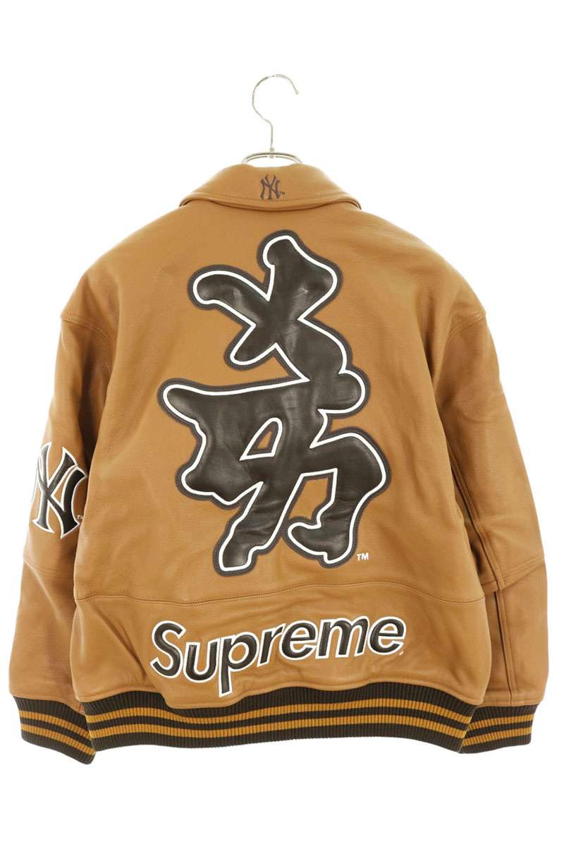 SUPREME 22AW NY Yankees Kanji Leather Jacket Brown Size M
