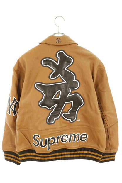 SUPREME 22AW NY Yankees Kanji Leather Jacket Brown Size M