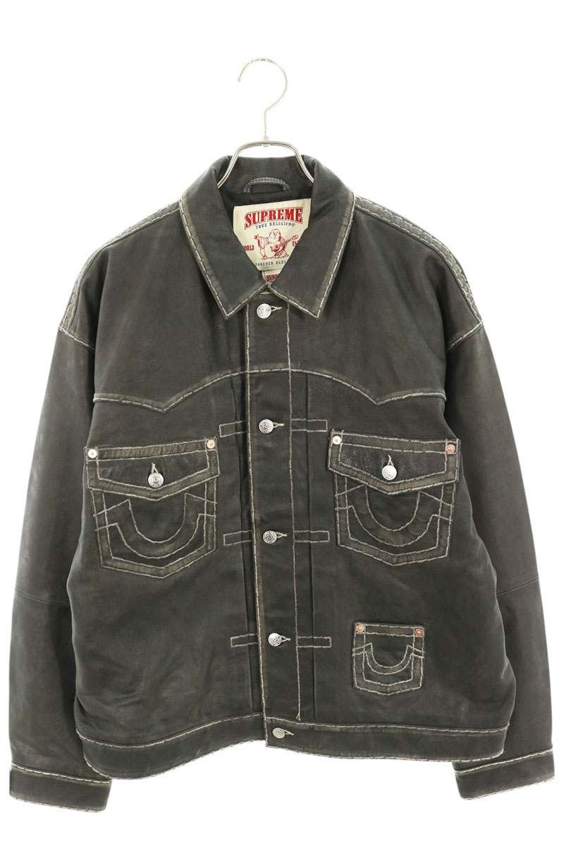 SUPREME x TRUE RELIGION Leather Trucker Jacket Black Size XL