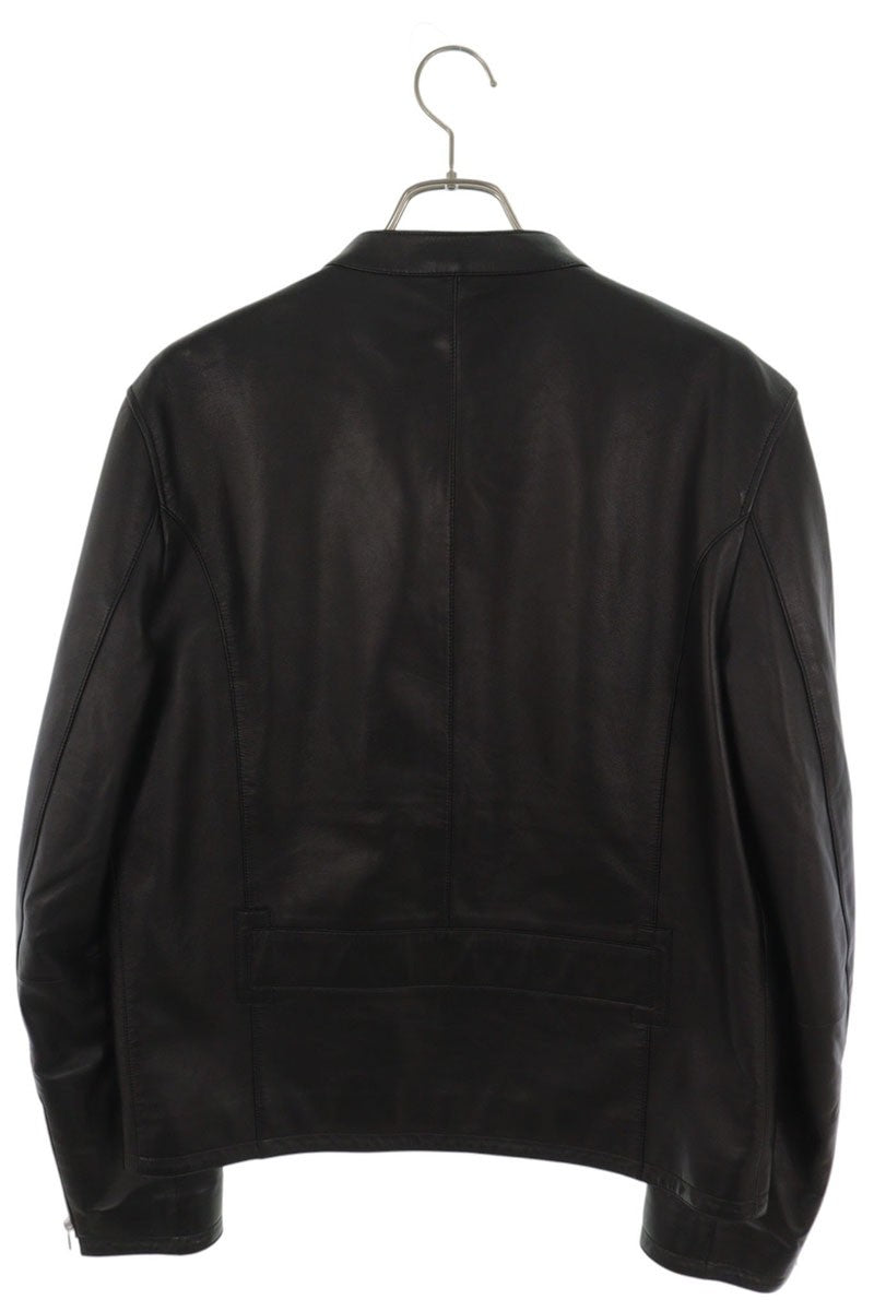 HERMES Stand Collar Lambskin Leather Jacket Black Size 52