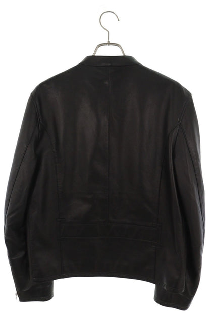 HERMES Stand Collar Lambskin Leather Jacket Black Size 52