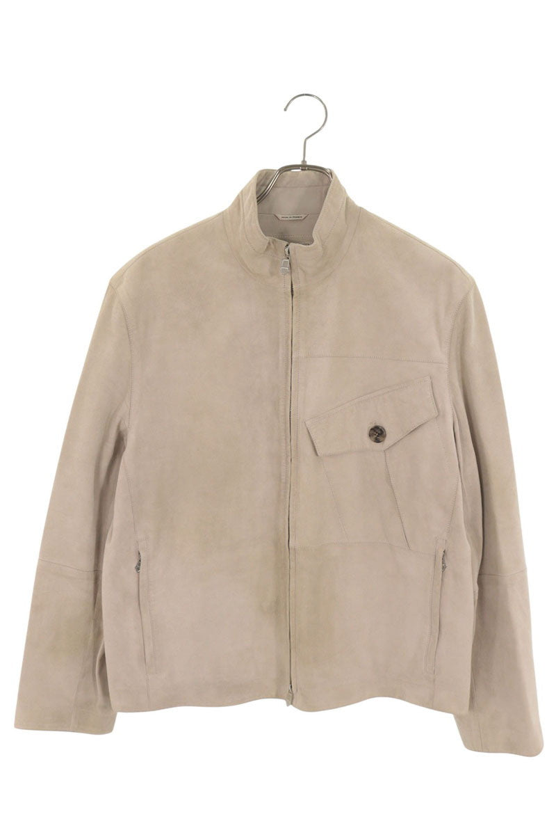 HERMES Stand Collar Suede Leather Jacket Beige Size 48