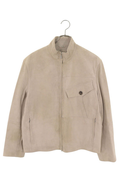 HERMES Stand Collar Suede Leather Jacket Beige Size 48