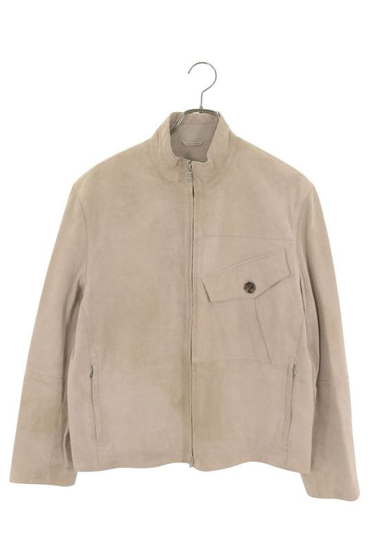 HERMES Stand Collar Suede Leather Jacket Beige Size 48