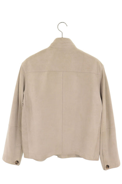 HERMES Stand Collar Suede Leather Jacket Beige Size 48