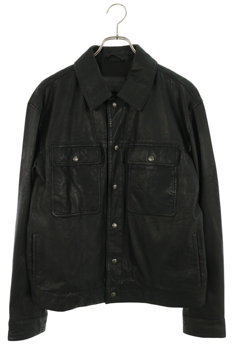 All Saints Snap Button Lambskin Leather Jacket Black Size S