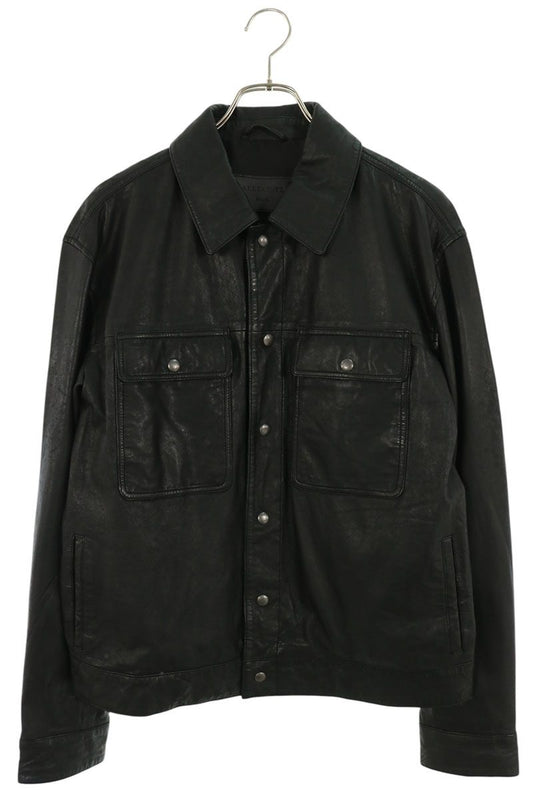 All Saints Snap Button Lambskin Leather Jacket Black Size S