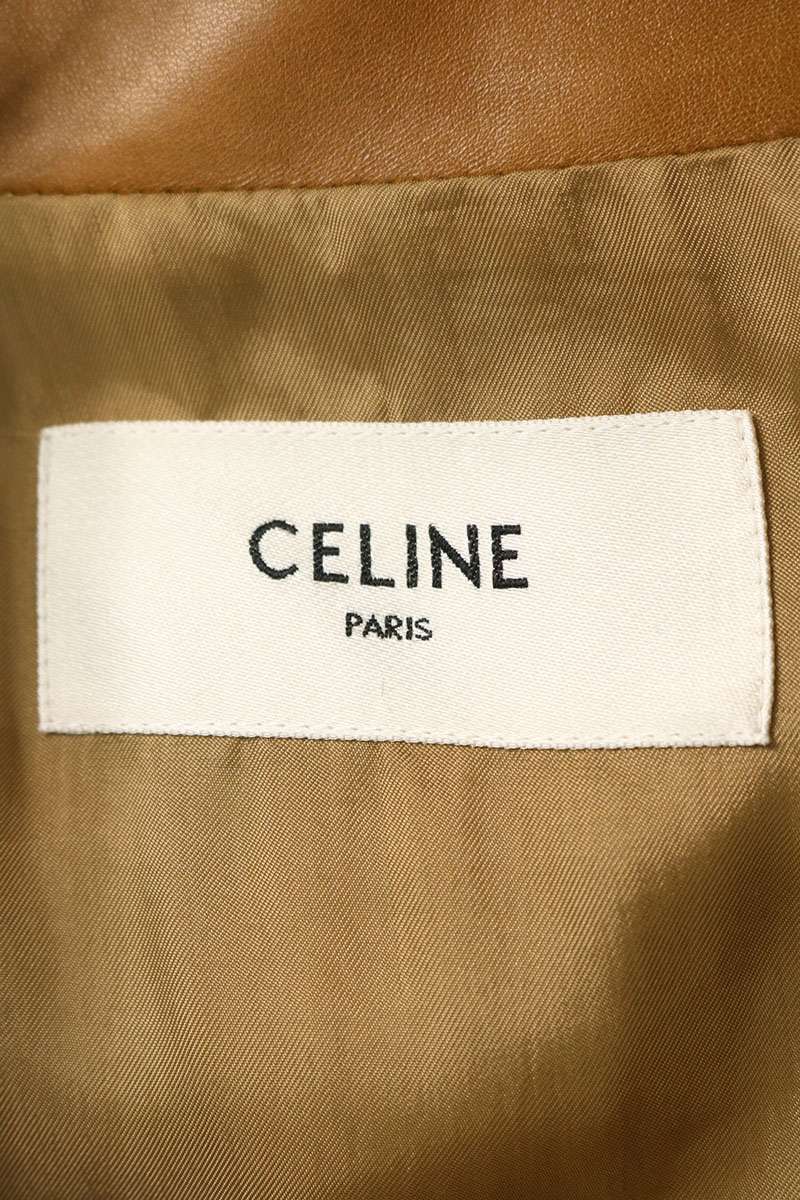 CELINE Plongé Lambskin Zip Single Jacket Brown Size 50