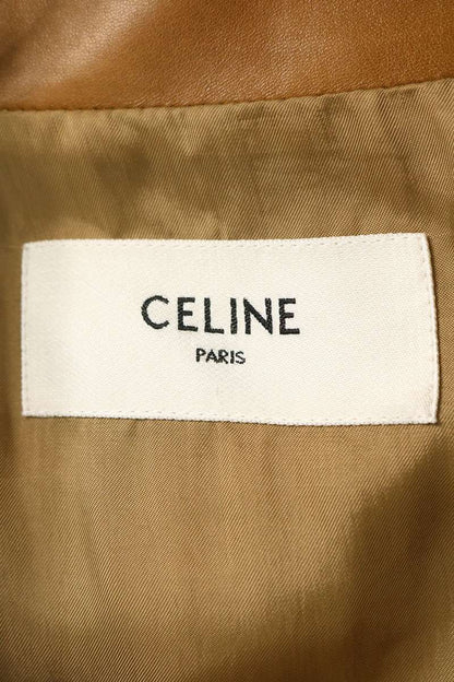 CELINE Plongé Lambskin Zip Single Jacket Brown Size 50