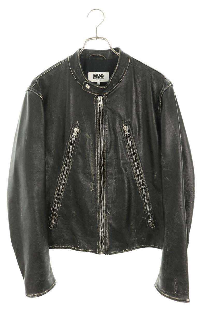 MM6 22AW Aged Figure 8 Zip Riders Leather Jacket Size 50