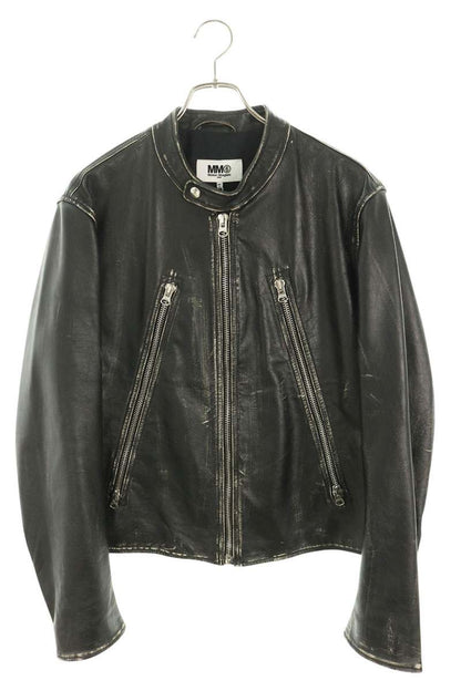 MM6 22AW Aged Figure 8 Zip Riders Leather Jacket Size 50