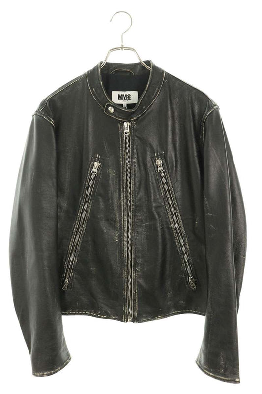 MM6 22AW Aged Figure 8 Zip Riders Leather Jacket Size 50