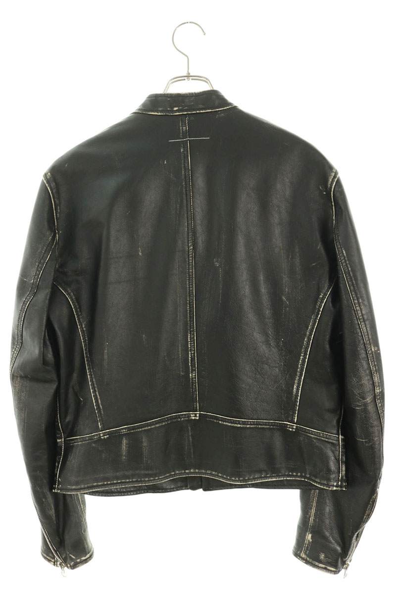 MM6 22AW Aged Figure 8 Zip Riders Leather Jacket Size 50
