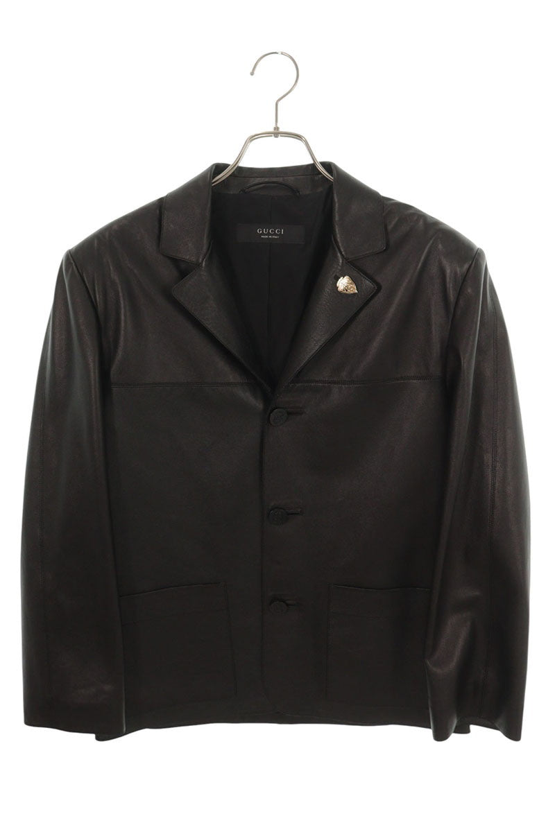 GUCCI 26SS Lapel Pin Soft Nappa Leather Jacket Black Size 50