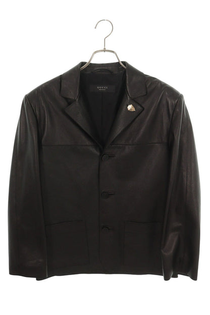 GUCCI 26SS Lapel Pin Soft Nappa Leather Jacket Black Size 50