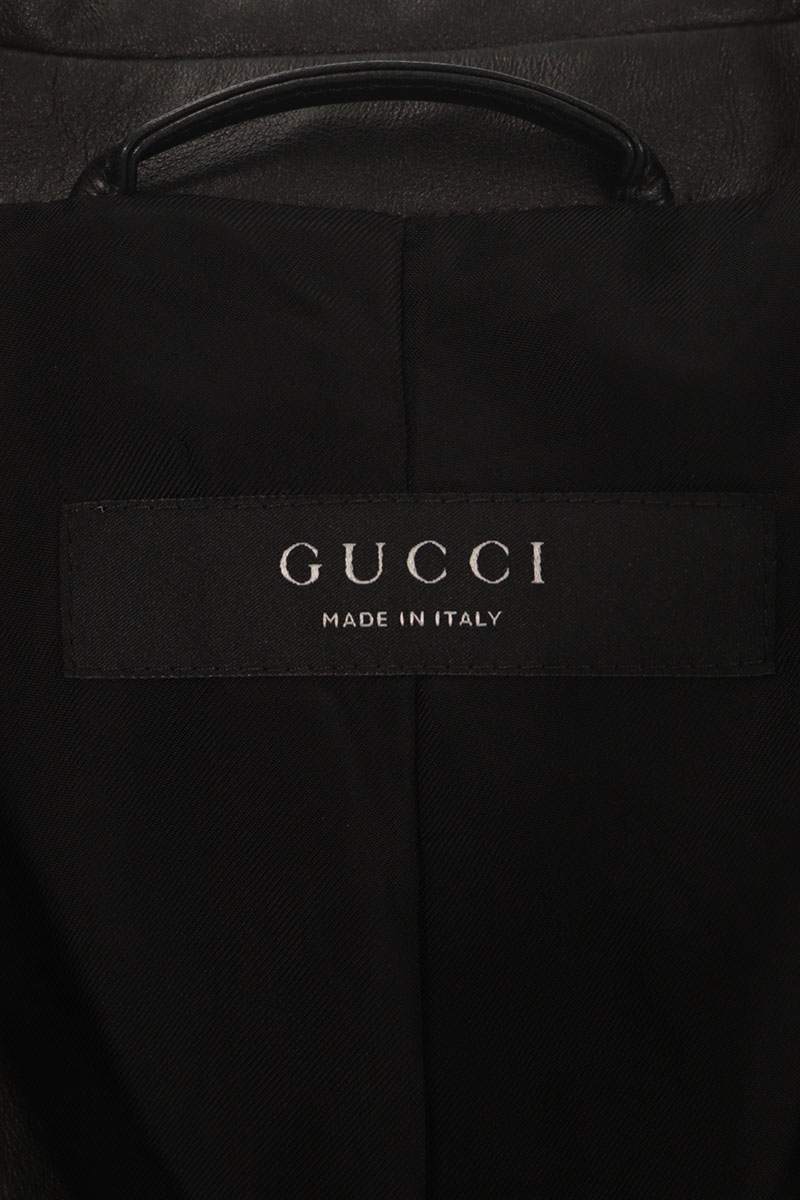 GUCCI 26SS Lapel Pin Soft Nappa Leather Jacket Black Size 50