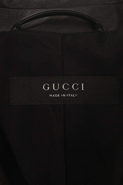 GUCCI 26SS Lapel Pin Soft Nappa Leather Jacket Black Size 50
