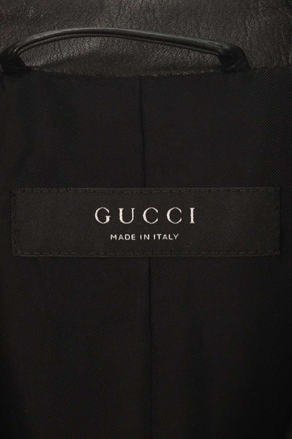 GUCCI 26SS Lapel Pin Soft Nappa Leather Coat Black Jacket Size 48