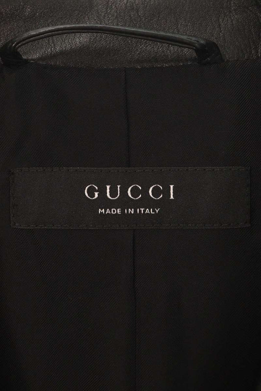 GUCCI 26SS Lapel Pin Soft Nappa Leather Coat Black Jacket Size 48