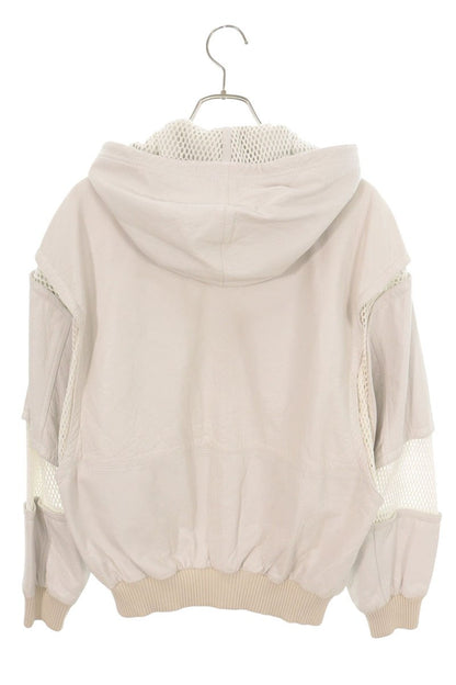 CELINE 22SS Hooded Mesh Panel Leather Jacket White Size 44