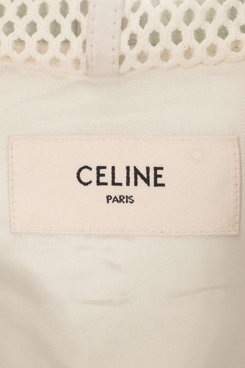 CELINE 22SS Hooded Mesh Panel Leather Jacket White Size 44